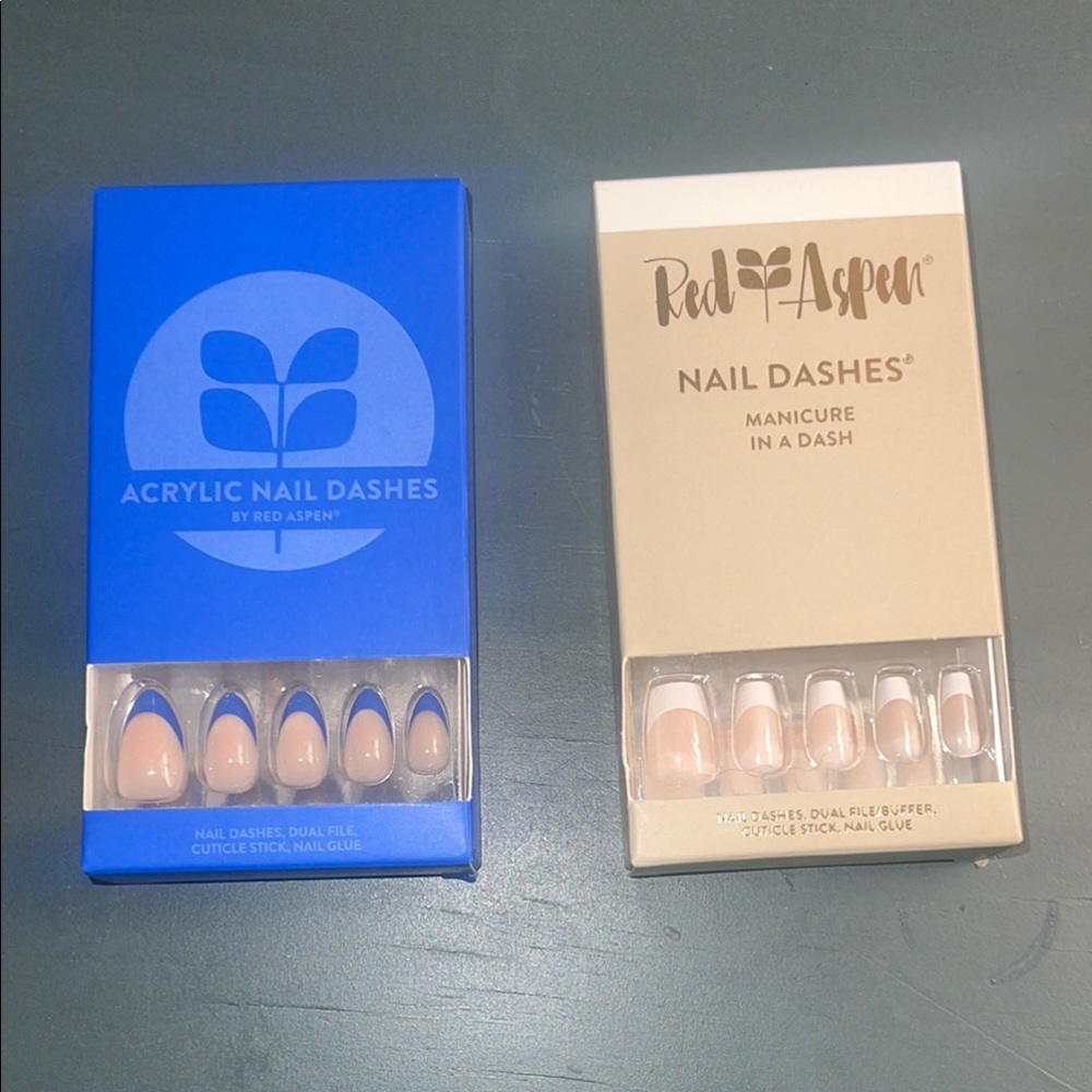 Red Aspen Nail Dashes - Nude and Blue Press-On Nails - Picture 2 of 6
